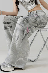 Metal Love Chain Straight Leg Jeans