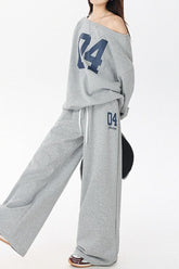 American Vintage Letter Print Off Shoulder Activewear Set