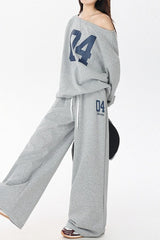 American Vintage Letter Print Off Shoulder Activewear Set