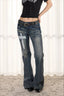 Distressed Cross Low Rise Slim Flare Jeans