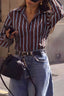 Vertical Stripe Fitted Long Sleeve Button Blouse