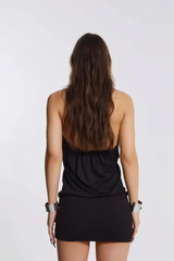 Y2K Metal Ring Halter Backless Draped Slim Bodycon Dress