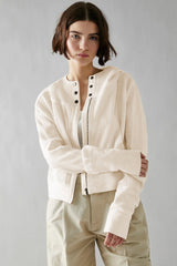 Quilted Panel Zip Up Cropped Hoodie