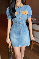 Color Block Waist Cinch Denim Dress