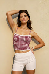 Y2K Plaid Lace Cami Top