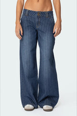 Low-Rise Striped Vintage Wide-Leg Denim Jeans