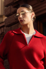 Polo Collar Knit Pullover Sweater