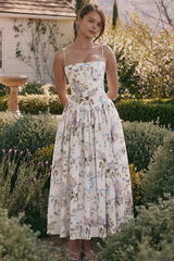 Print Pleated Spaghetti Maxi Dress