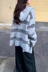 Colorblock Striped Hooded Sweater