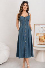 Washed Button Front Cami Denim Dress