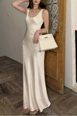 Satin Draped Sash Cami Bodycon Maxi Mermaid Silk Dress