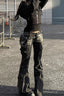 Washed Buckled Pocket Cargo Flare Jeans