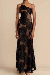 Sexy Burnout Spaghetti Strap Asymmetric Floral Formal Dress