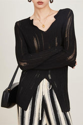 Cutout Detail Textured Knit Top