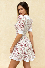V-Neck Floral Puff Sleeve Babydoll Mini Dress