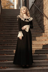 Vintage Lace Ruffle Dark Academia Maxi Dress