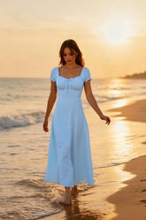 Ruched Puff Sleeve Maxi Work Dress