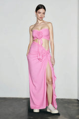 Strapless Side Slip Bodycon Midi Vacation Set