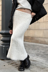 Knit Faux Fur Trim Maxi Skirt