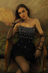 Elegant Slim Rhinestone Strapless Waist Bandage Cocktail Dress