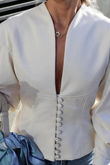 Waist-Fitted Long Sleeve Blazer