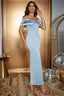 Satin Ruched Panel Off-Shoulder Fitted Silk Dress