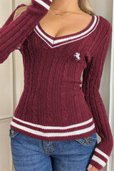 V-Neck Long Sleeve Knit Sweater