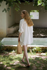 Linen Adjustable Tab Long Sleeve Top