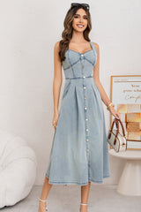 Washed Button Front Cami Denim Dress