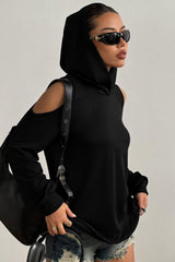 Trendy Off-Shoulder Hooded Hoodie