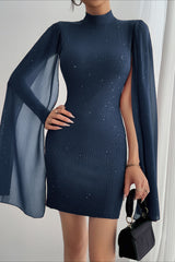 Slim Rhinestone Paneled Crew Neck Cocktail Dress