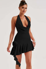 Sexy Cowl Neck Tie up Floral Cocktail Dress