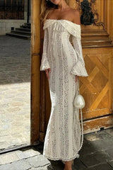 Off Shoulder Lace High Waist Prom Dress