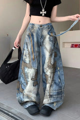 Punk Streetwear Wide Leg Denim Jeans