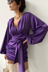 Elegant Satin V Neck Slim Cocktail Dress