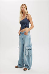 Vintage Washed Loose Wide Leg Cargo Jeans