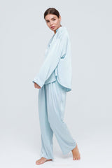 Satin Long Sleeve Robe Pants Pajama Set