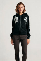 Embroidered Cross Zip Up Hoodie