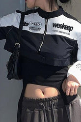 Contrast Letter Print Utility Jacket