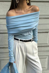 Off Shoulder Slim Knit Sweater