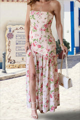 Off Shoulder Ruffle High Low Hem Floral Dress