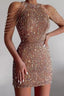 Crystal Fringe Halter Sequin Bodycon Cocktail Dress