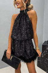Sequin Halter Tie Sleeveless Chic Cocktail Dress