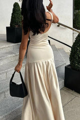 Slim Fit Patchwork A-Line Maxi Dress