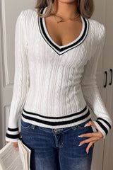 Striped V-Neck Fitted Sweater