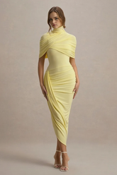 Solid Ruched Bodycon Cape Party Dress