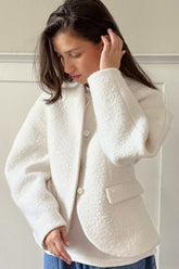 Solid Color Tweed V-Neck Coat