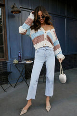 Colorblock V Neck Knit Sweater