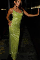 Sequin Spaghetti Strap Backless Bodycon Sequin Dress