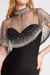 Luxury Beaded Rhinestone Shawl Sleeveless Formal Dress
